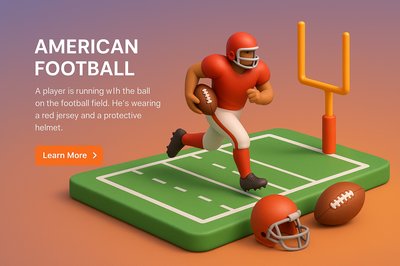 3D Illustration of American Football Player Running on Field