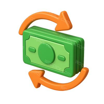 Dynamic 3D Money Icon with Movement Arrows