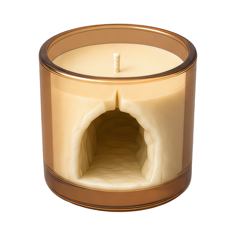 Candle jar with glowing tunnel
