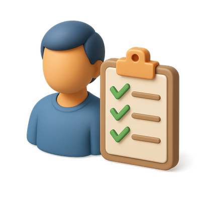 3D Checklist Icon with Person and Clipboard