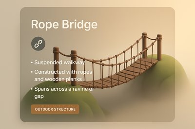 Suspended Rope Bridge Over a Ravine in 3D Illustration