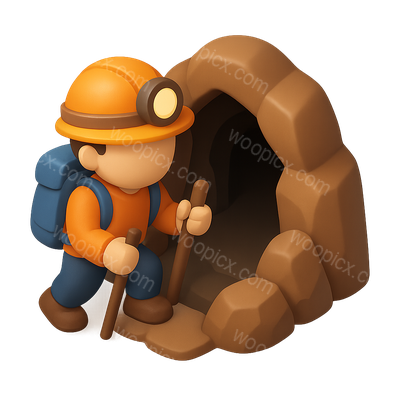 3D Spelunker Icon Exploring a Cave in Isometric View