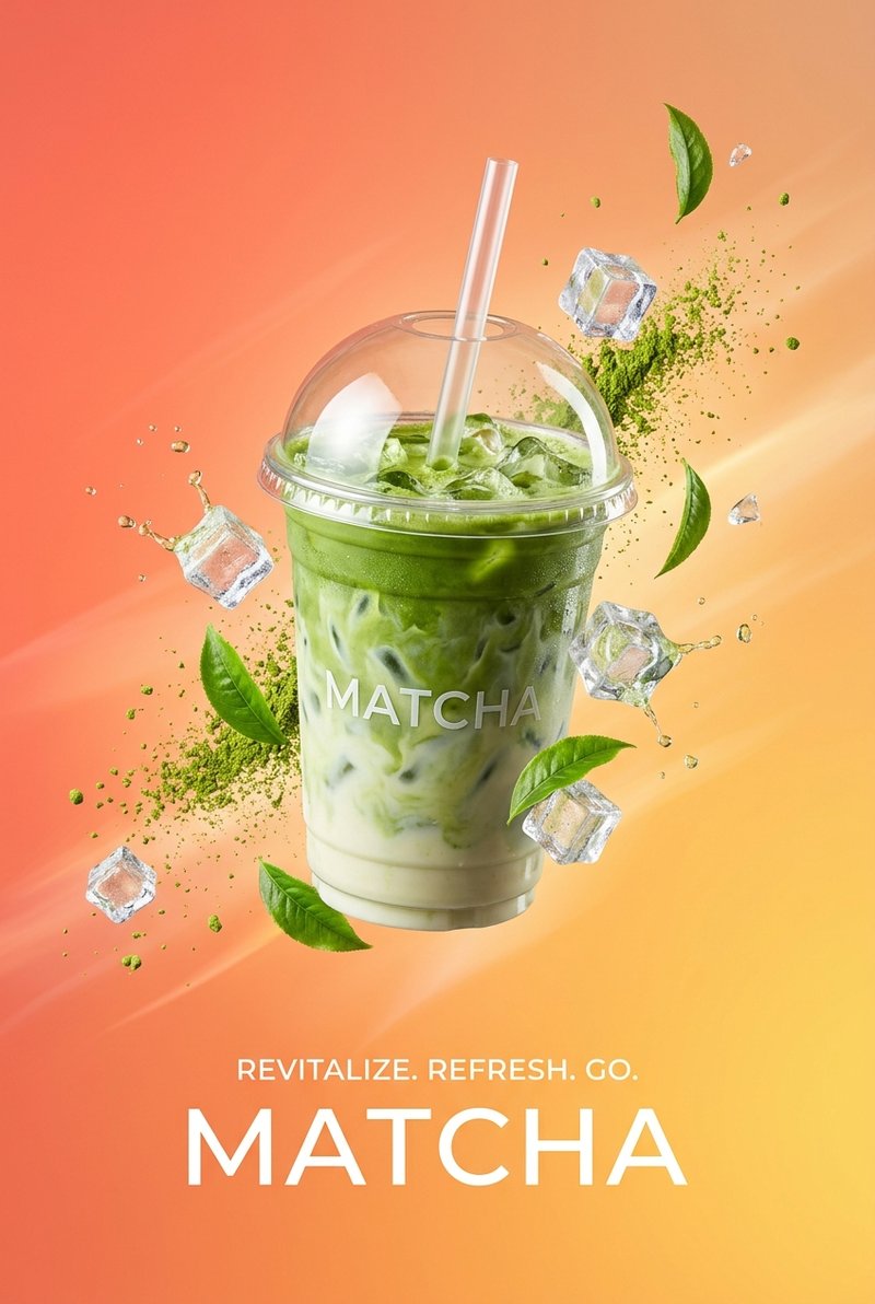 matcha drink in coral cup