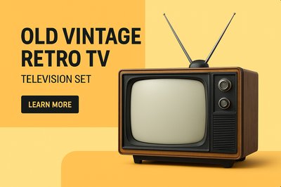 Vintage Retro TV Display with Typography and Call-to-Action