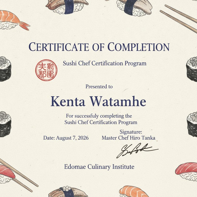 Sushi Chef Certification Template