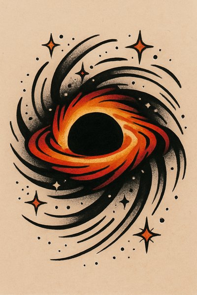 Stylized Illustration of a Black Hole with Cosmic Elements