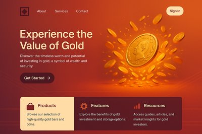Realistic Landing Page Design Featuring Gold Coins