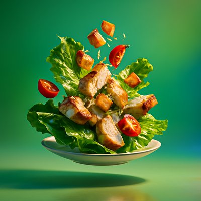 Dynamic Caesar Salad with Floating Ingredients