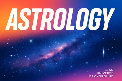 Vibrant Starry Cosmos with Bold Astrology Text