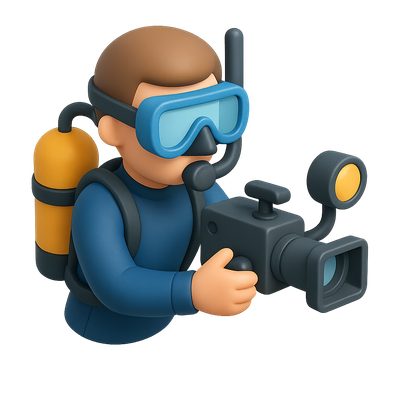 3D Underwater Cameraman Icon with Isometric View
