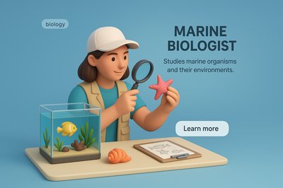 3D Illustration of a Marine Biologist Examining Sea Life