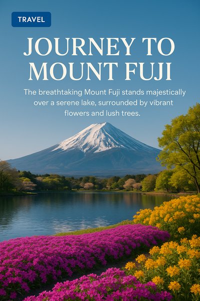 Travel Poster Featuring Mount Fuji Surrounded by Nature