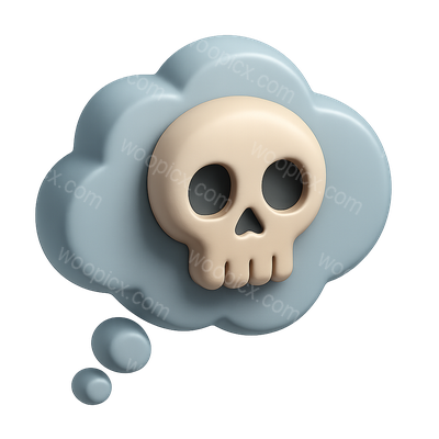 3D Skull Icon in Thought Bubble Design