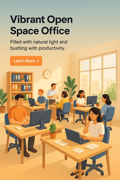 Vibrant Open Space Office Illustration with Natural Light