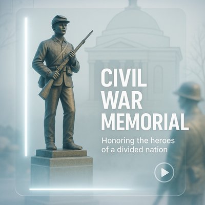 Civil War Memorial Statue with Text Overlay