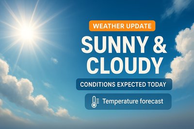 Weather Update Graphic Featuring Sunny and Cloudy Conditions