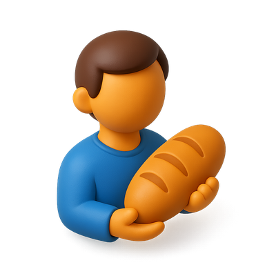 Stylized 3D Bread Icon with Character Holding Bread