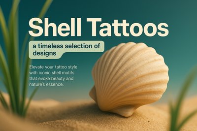 Stylish 3D Shell Tattoo Illustration with Text Elements