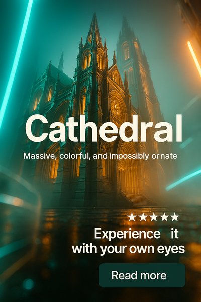 Neon Cathedral Scene with Dynamic Composition
