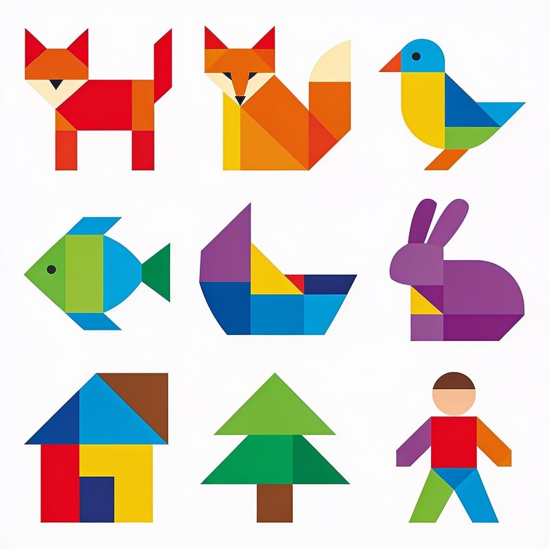colorful tangram puzzle pieces