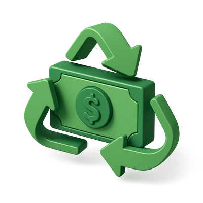 3D Green Finance Recycling Icon with Volumetric Design