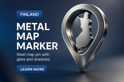3D Metal Map Marker with Finland Outline