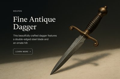 Stylish Web Design Featuring a Fine Antique Dagger