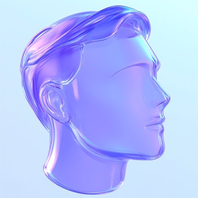 Stylized 3D Glass Head Sculpture in Purple Hue