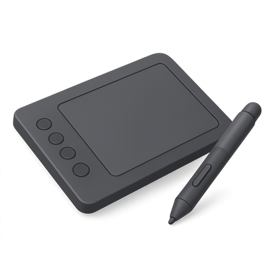 Stylish 3D Drawing Tablet Icon with Stylus
