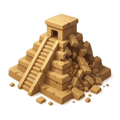 3D Isometric Mayan Temple Icon with Volumetric Feel