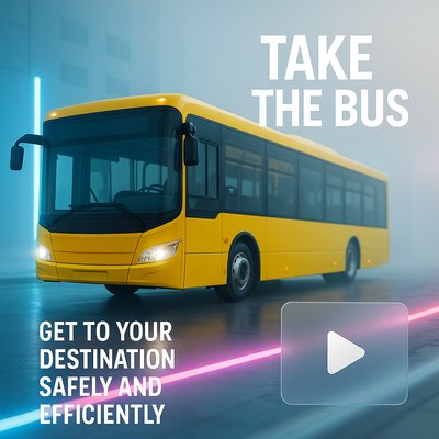 Promotional Public Transport Graphic Featuring a Yellow Bus