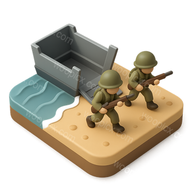 3D Beach Landing Icon Featuring Soldiers and Equipment
