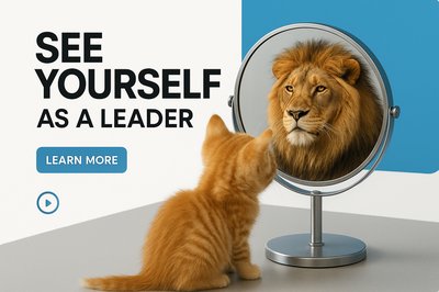 Kitten Gazing at Lion Reflection in Modern Design