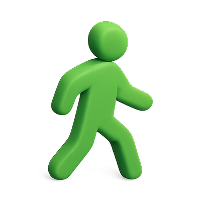 3D Green Walking Figure Icon for Navigation