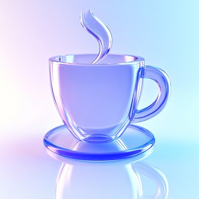 Stylized Glass Coffee Cup with Steam on Plate