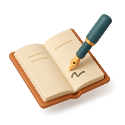 3D Book Signing Icon with Pen and Open Pages