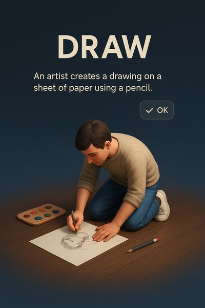 3D Scene of an Artist Drawing on Paper
