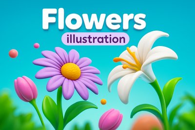 Dynamic 3D Flower Illustration with Engaging Colors