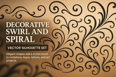 Elegant Decorative Swirl and Spiral Vector Silhouette Design