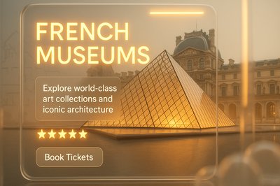 Promotional Graphic for French Museums Featuring Iconic Architecture