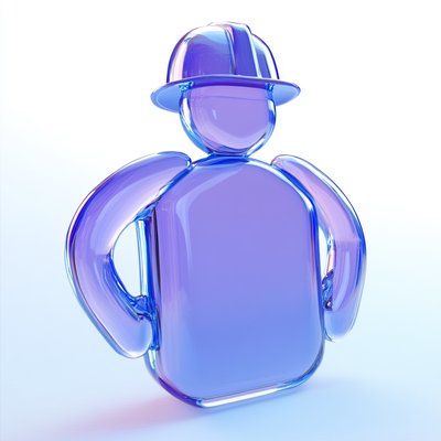 3D Glassy Construction Worker Icon