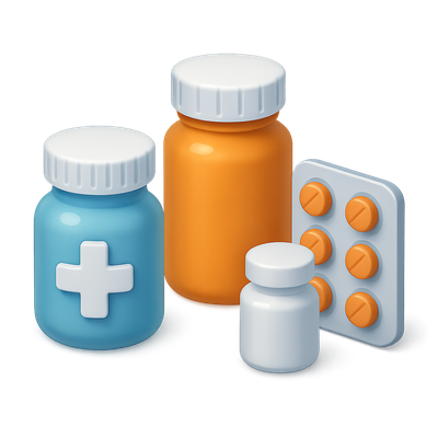 Colorful 3D Medicine Bottles and Pill Container
