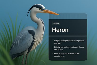 3D Illustration of a Heron with Informative Overlay