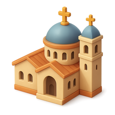 Stylized 3D Basilica Icon with Crosses and Dome