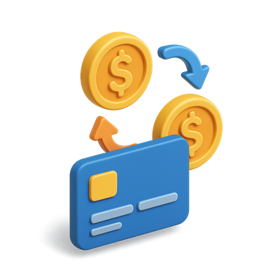 Colorful 3D Transaction Icon with Coins and Card