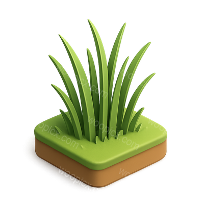Stylized 3D Icon of Prairie Grass on a Base