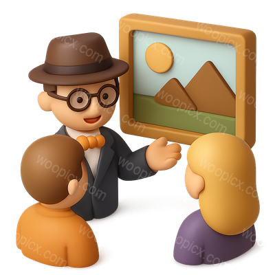 3D Icon of an Art Dealer Engaging with Clients