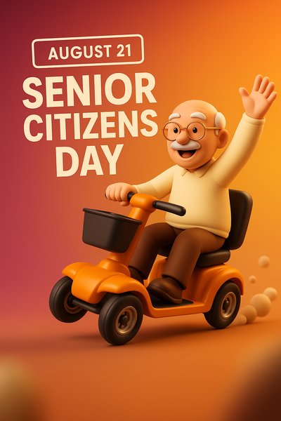 3D Cartoon Illustration for Senior Citizens Day Celebration