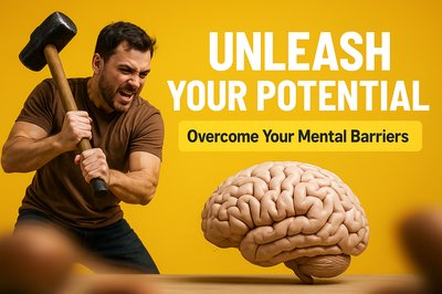 Motivational Graphic Featuring a Man Breaking Mental Barriers