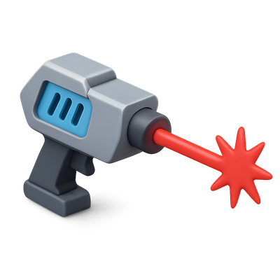 3D Stylized Laser Gun Icon with Red Beam